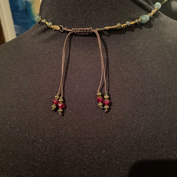 Brass Aztec Cross on beaded macrame chain - Picture 5 of 10